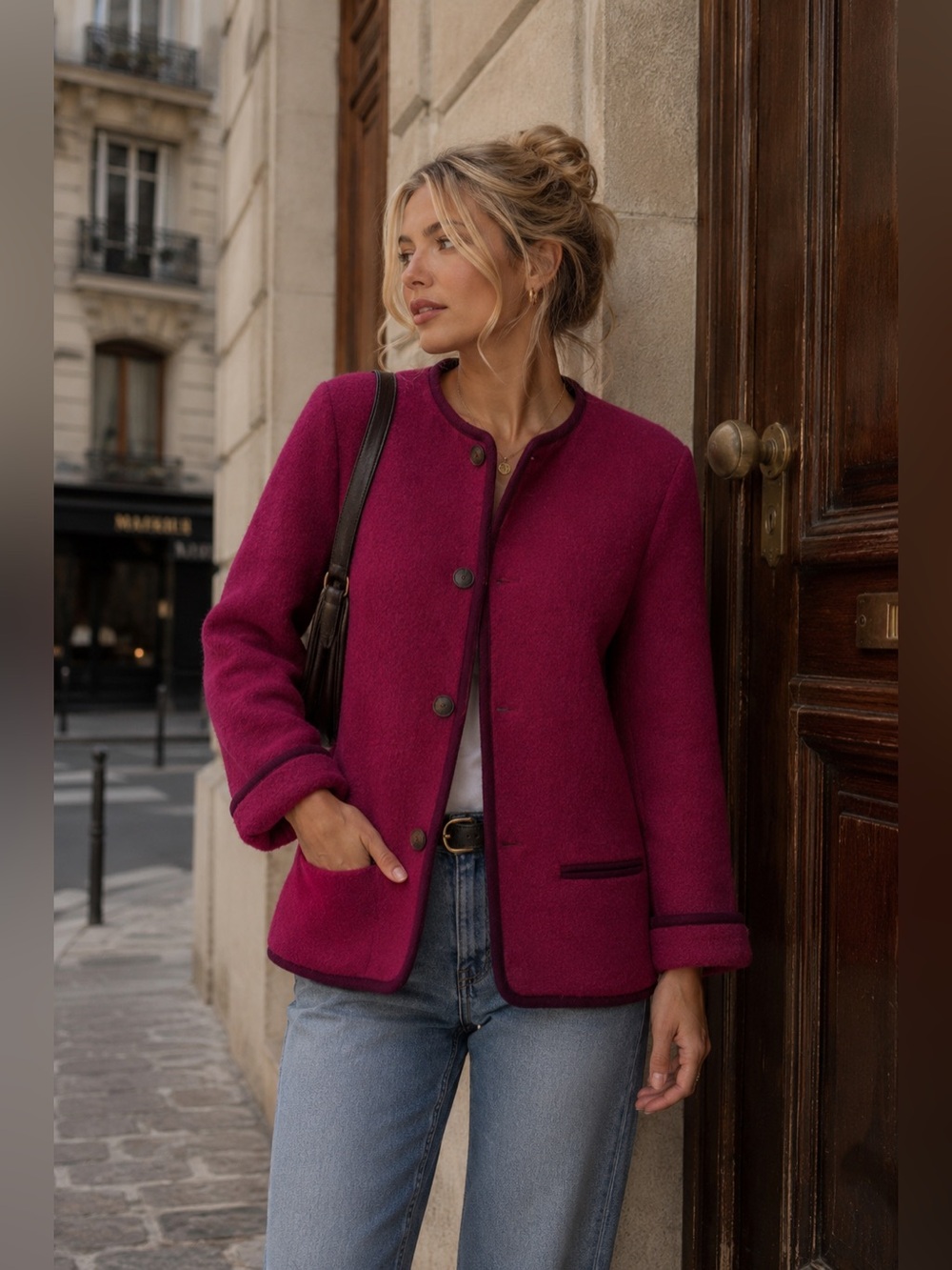 Vintage Giesswein Austrian Wool Jacket Pink Boiled Wool Made in Austria S/M - Picture 1 of 15